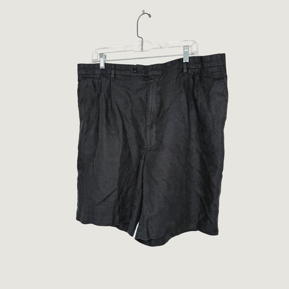 Berle Other - Mens Black 100% Linen Pleated Shorts Size 40 Regular Lightweight Summer Casual